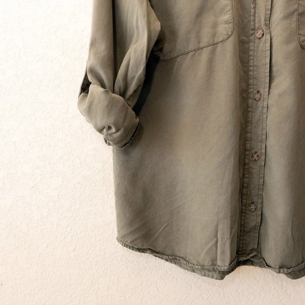 Social Standard Sanctuary M Olive 100% Tencel Roll Tab Button Shirt - Picture 6 of 12
